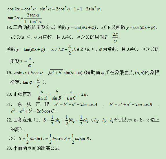 成人高考大專常用數學公式